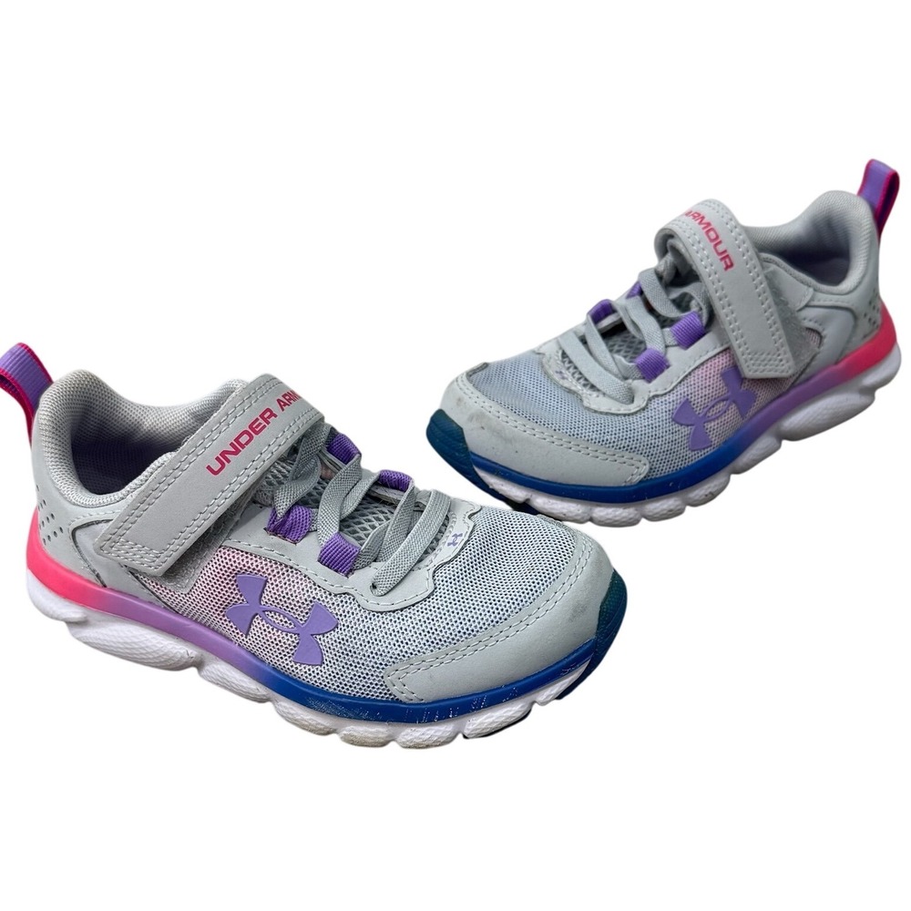 Under Armour Assert 9 Sneakers Girls Size 11K Gray Pink Purple Running Shoes